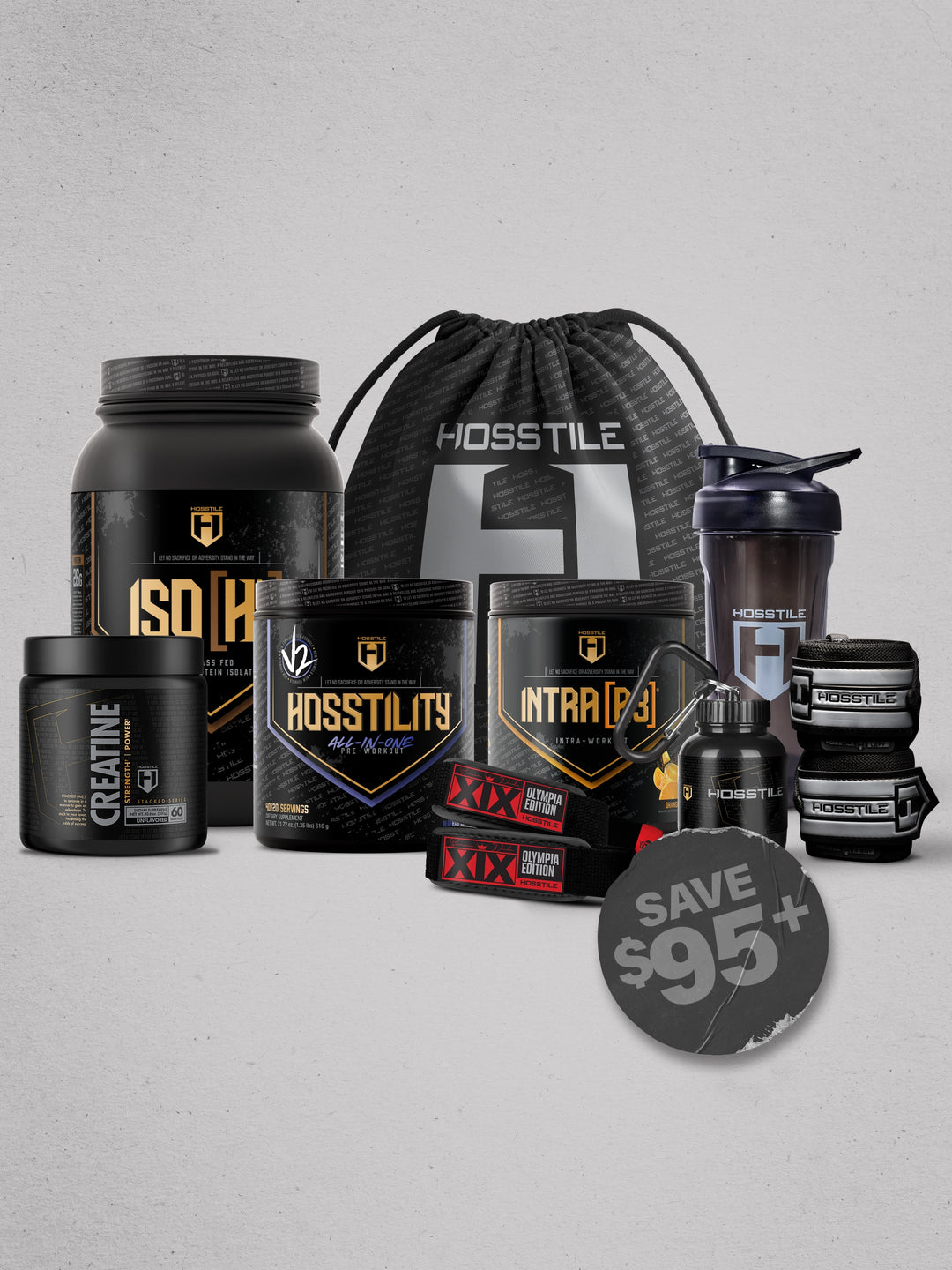 bundle of supplements and gym accessories for Hosstile black friday promotion