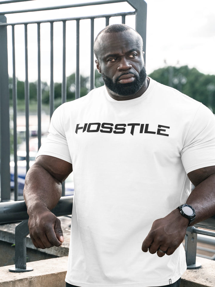 Uplift Men's Workout T-Shirt - White - Model Bodybuilder Samson Dauda#color_white