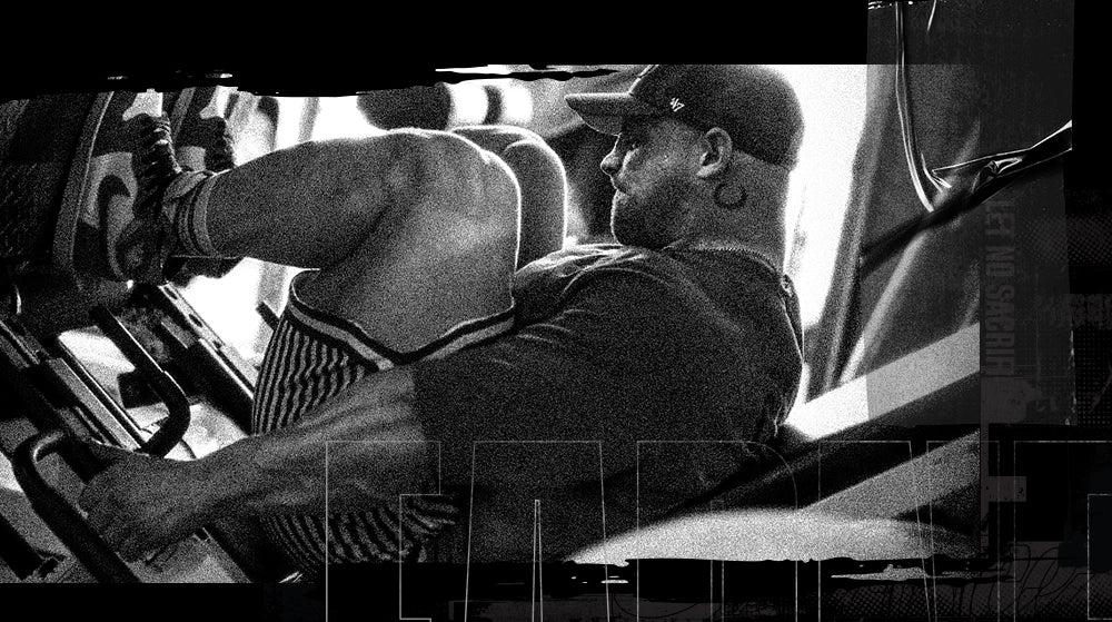 Bodybuilder Martin Fitzwater in the leg press machine
