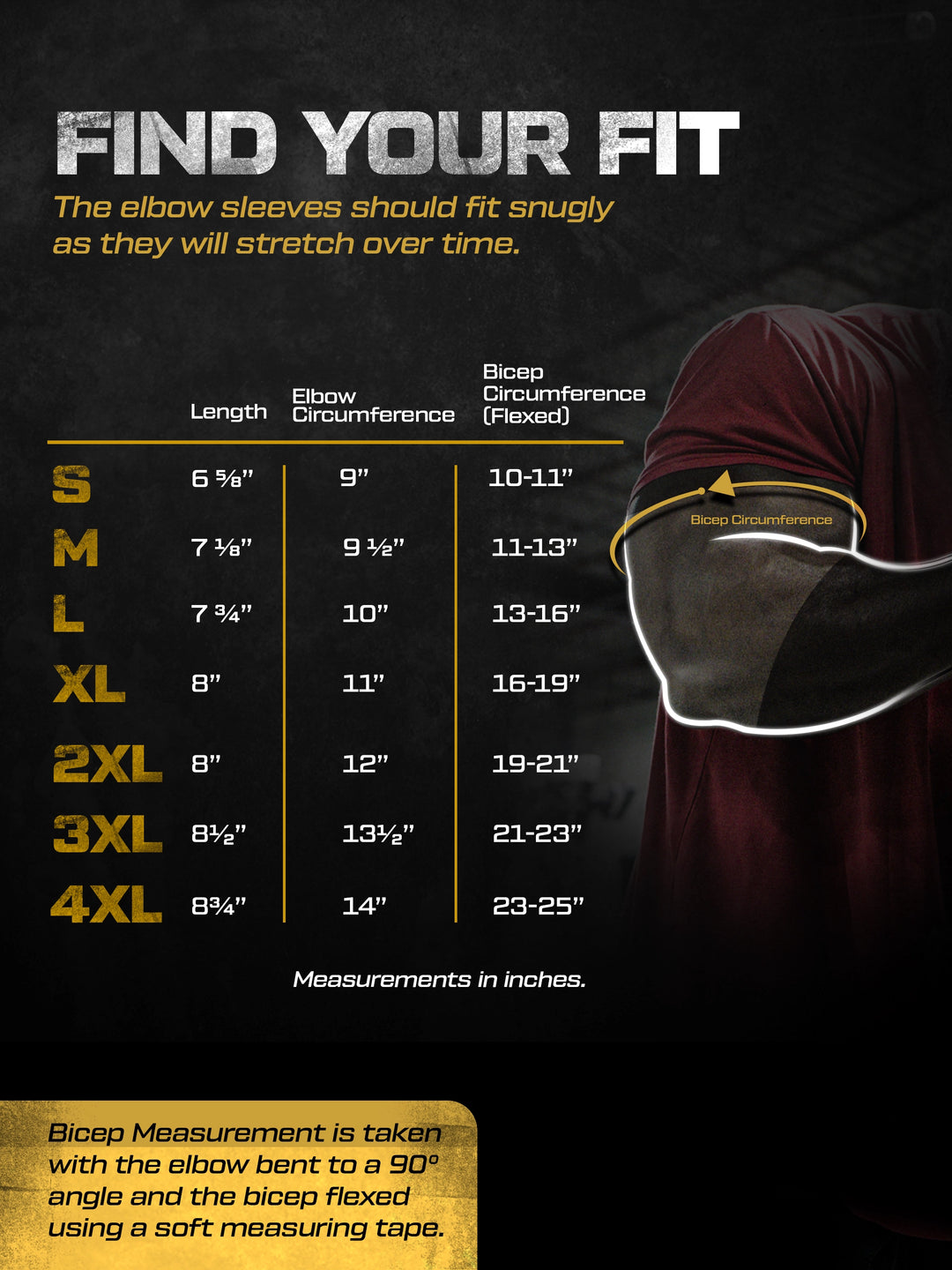 Size Chart for Mini Elbow Compression Sleeves