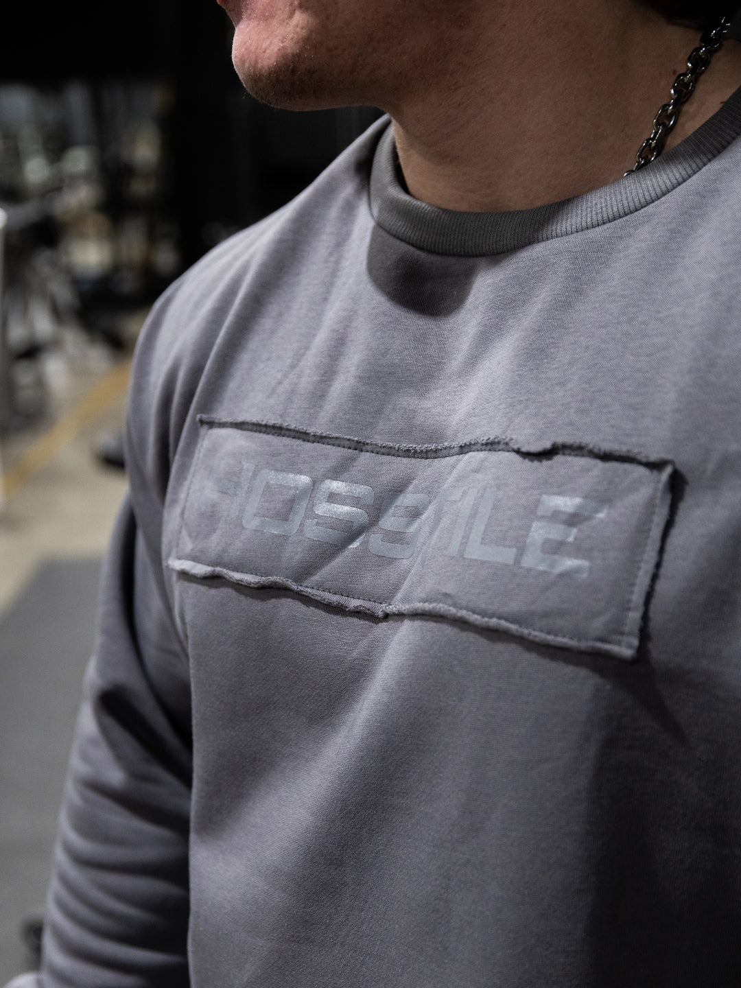 Bodybuilder Sam Sulek wearing the Raw Crewneck Sweatshirt#color_gunship-grey