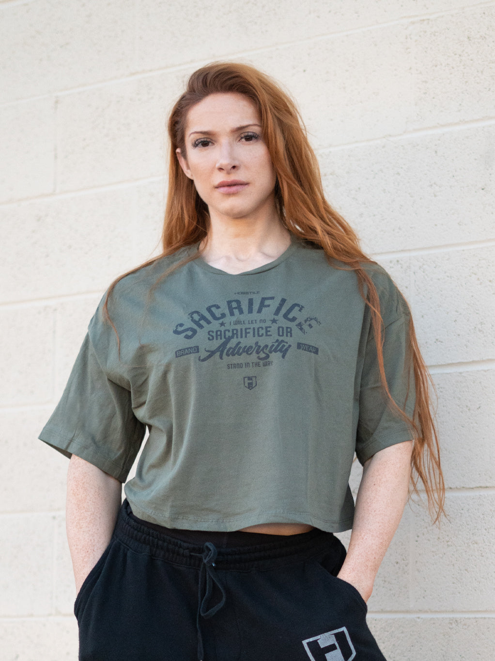 College Oversized Crop Tee Military Green#color_military-green