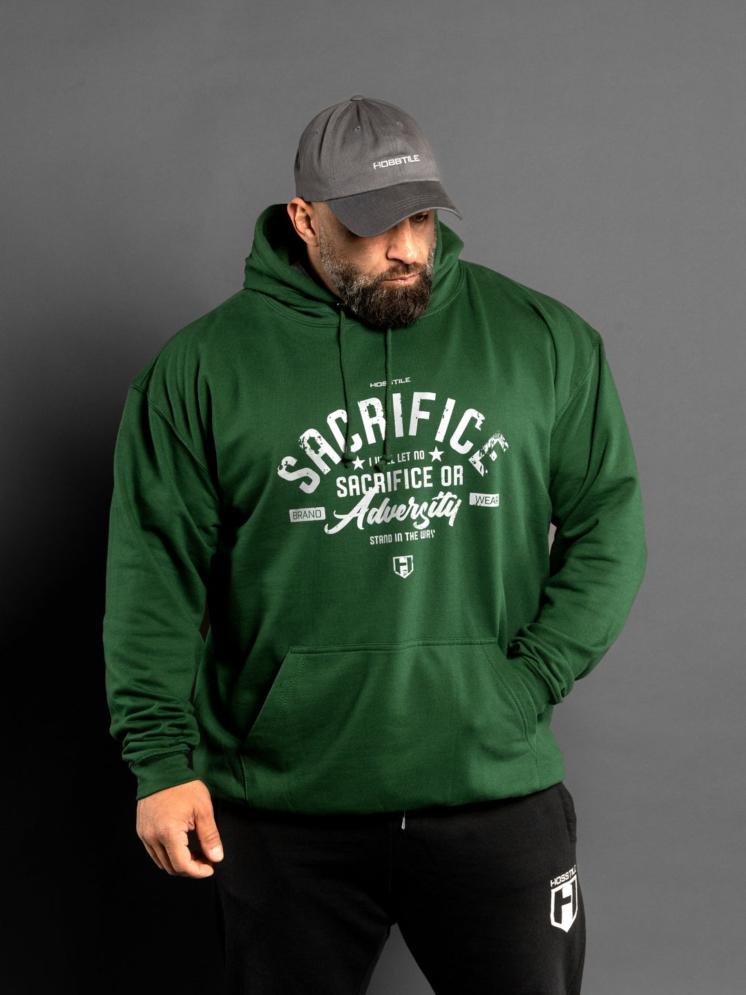 Hosstile College Pullover Hoodie Sweatshirt Green Model Bodybuilder Fouad Abiad#color_green