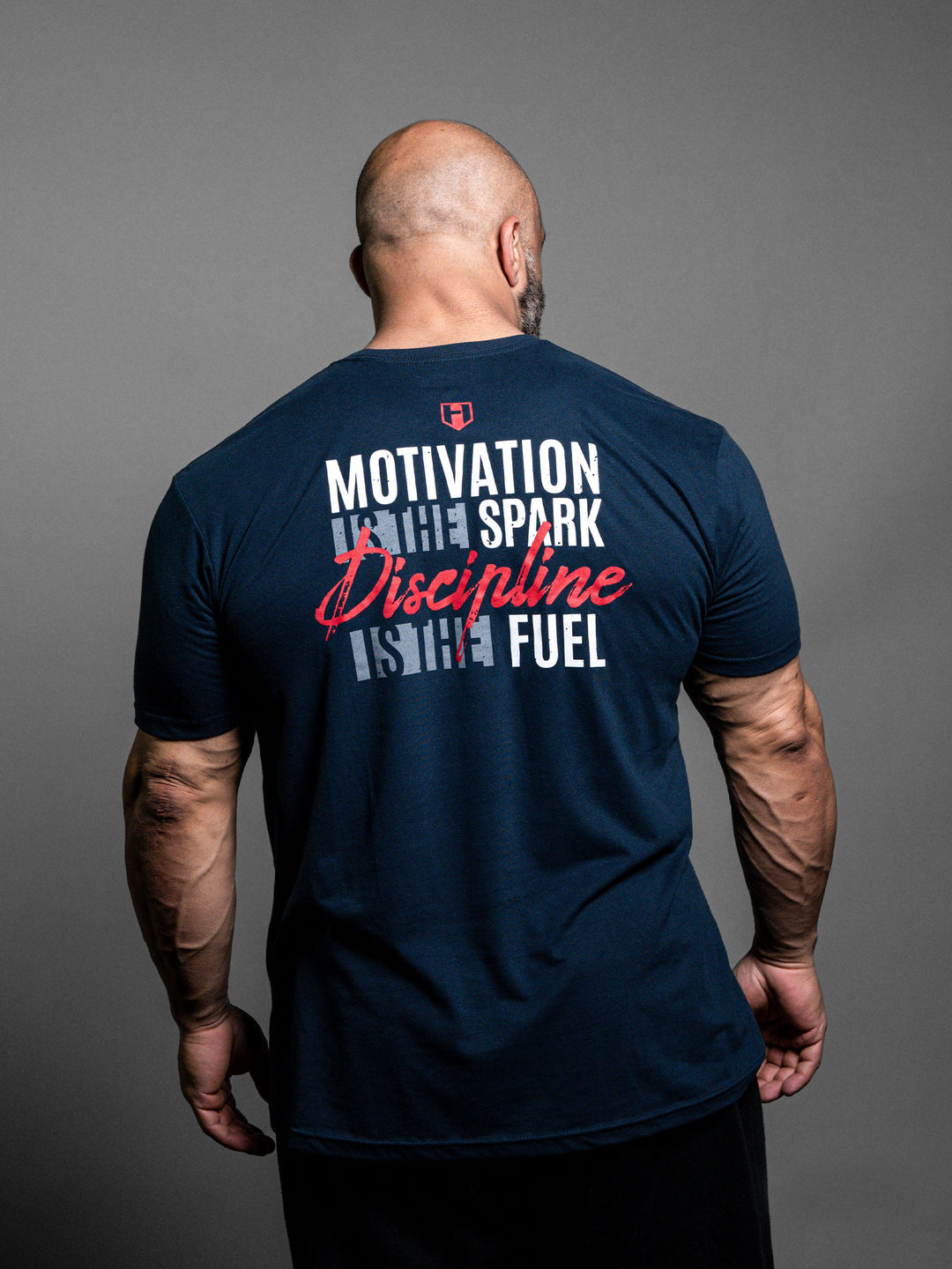 Fuel Workout T-Shirt Navy - Model Bodybuilder Fouad Abiad