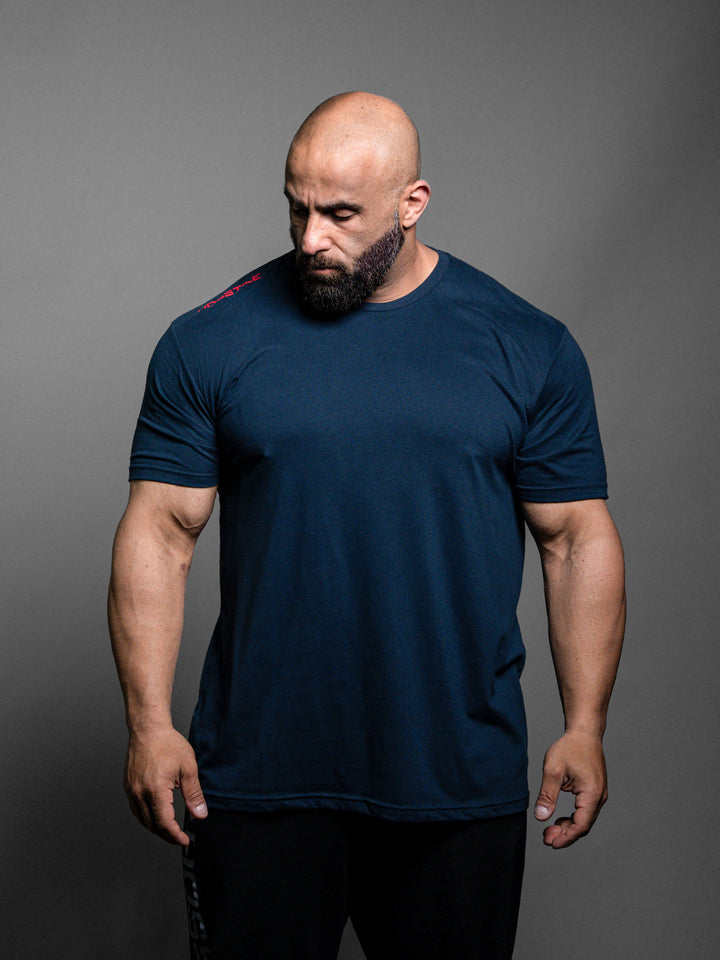 Fuel Workout T-Shirt Navy - Model Bodybuilder Fouad Abiad