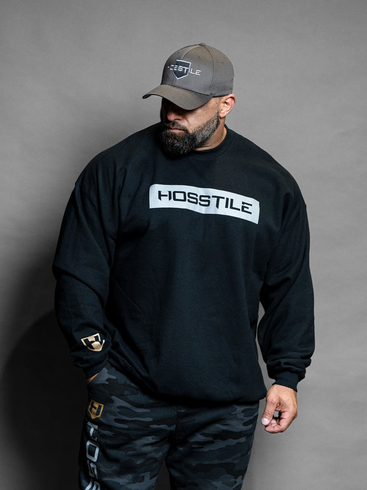 Hosstile Crew Neck Workout Sweatshirt Black - Model Bodybuilder Fouad Abiad#color_black