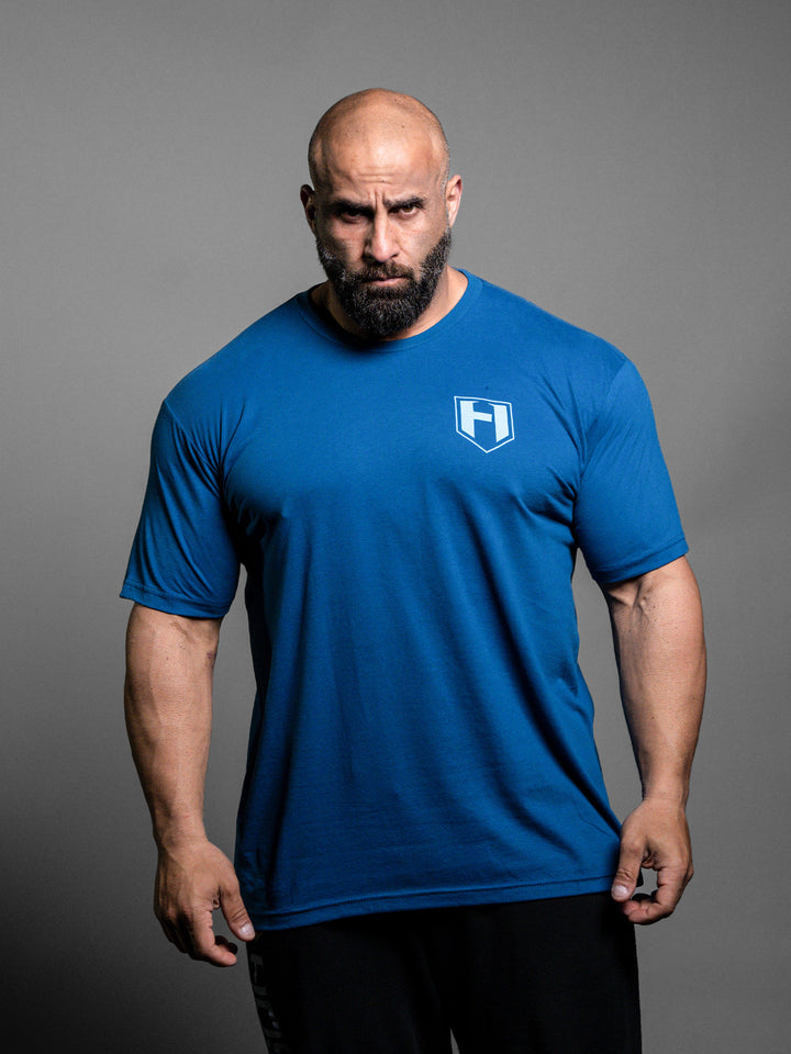 Legacy T-Shirt Cool Blue - Model Bodybuilder Fouad Abiad#color_cool-blue