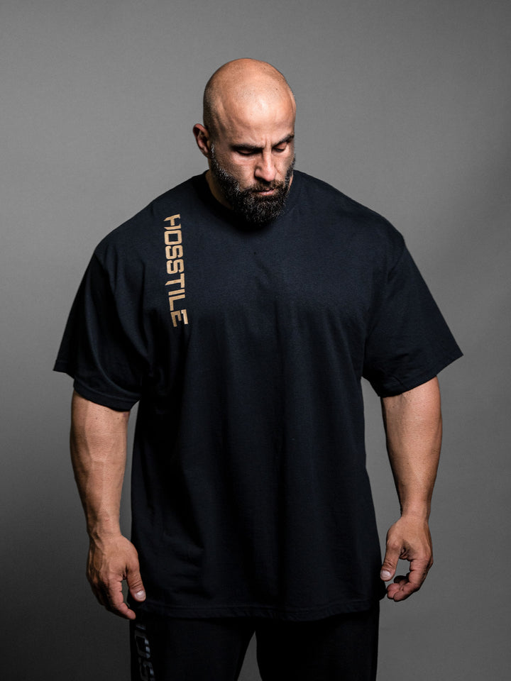 Offseason Bodybuilding Oversized Workout T-Shirt Black - Model Bodybuilder Fouad Abiad#color_black