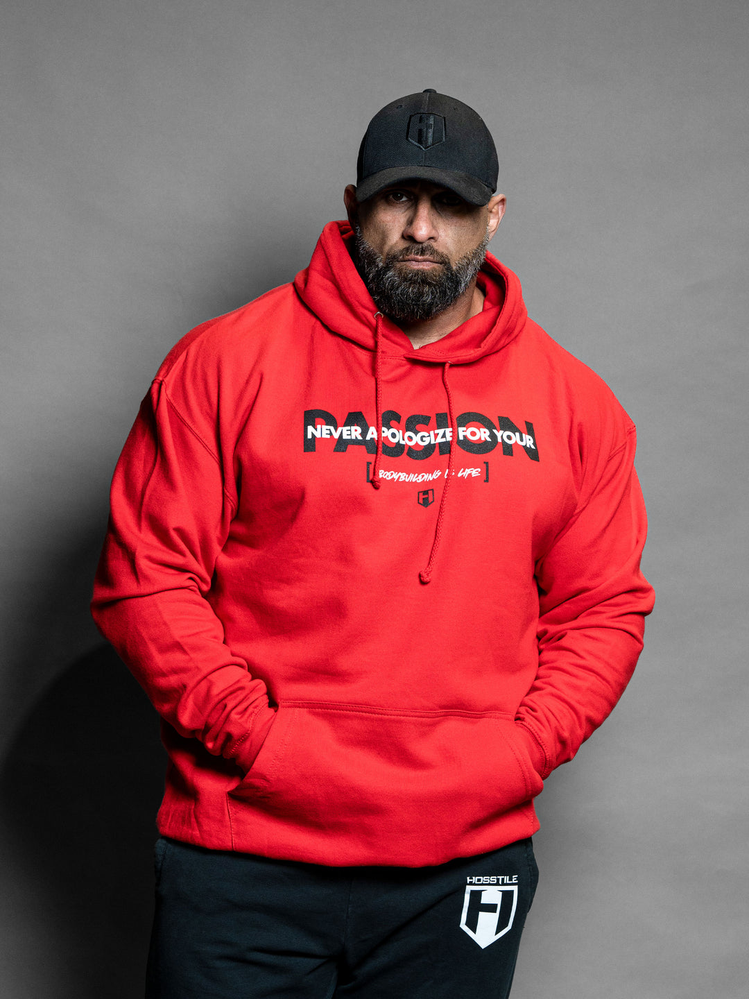 Passion Bodybuilding Workout Pullover Hoodie Red - Model Bodybuilder Fouad Abiad#color_red