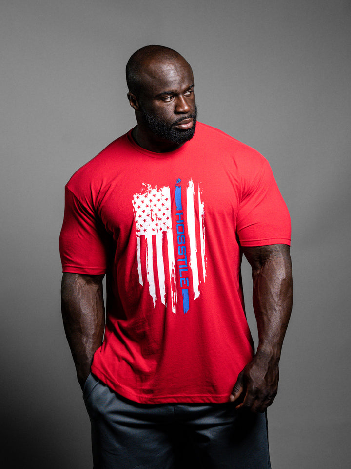 Patriot T-Shirt Red - Model Bodybuilder Samson Dauda