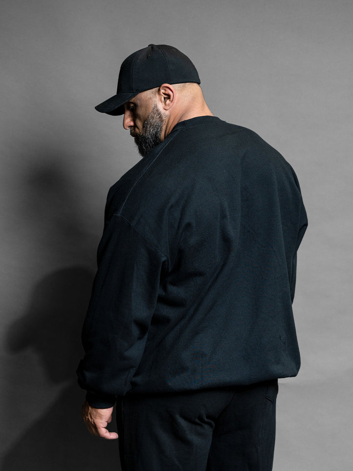 Hosstile Shield Crewneck Bodybuilding Workout Sweatshirt Bodybuilder - Model Bodybuilder Fouad Abiad#color_black